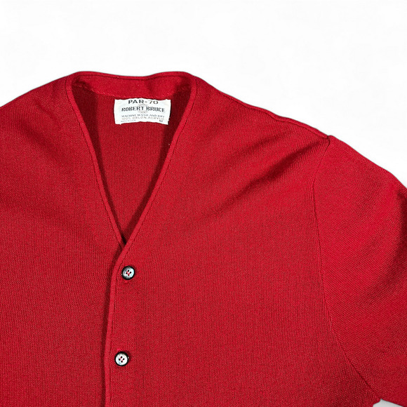 Vintage Robert Bruce Sweater Adult MEDIUM Red Cardigan Orlon Par 70 Golf 70s - Picture 2 of 8